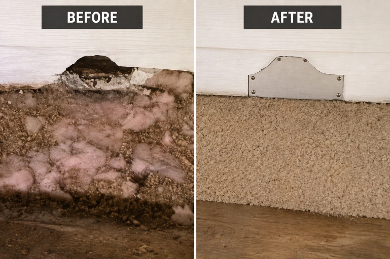 Before and after rodent exclusion sealing work at an Awbrey Butte property